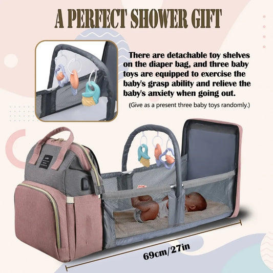 BunBun Wonders™ 3-in-1 Baby Diaper Bag, Travel Crib & Changing Station
