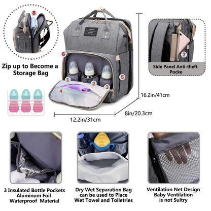BunBun Wonders™ 3-in-1 Baby Diaper Bag, Travel Crib & Changing Station