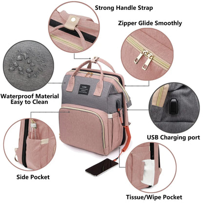 BunBun Wonders™ 3-in-1 Baby Diaper Bag, Travel Crib & Changing Station